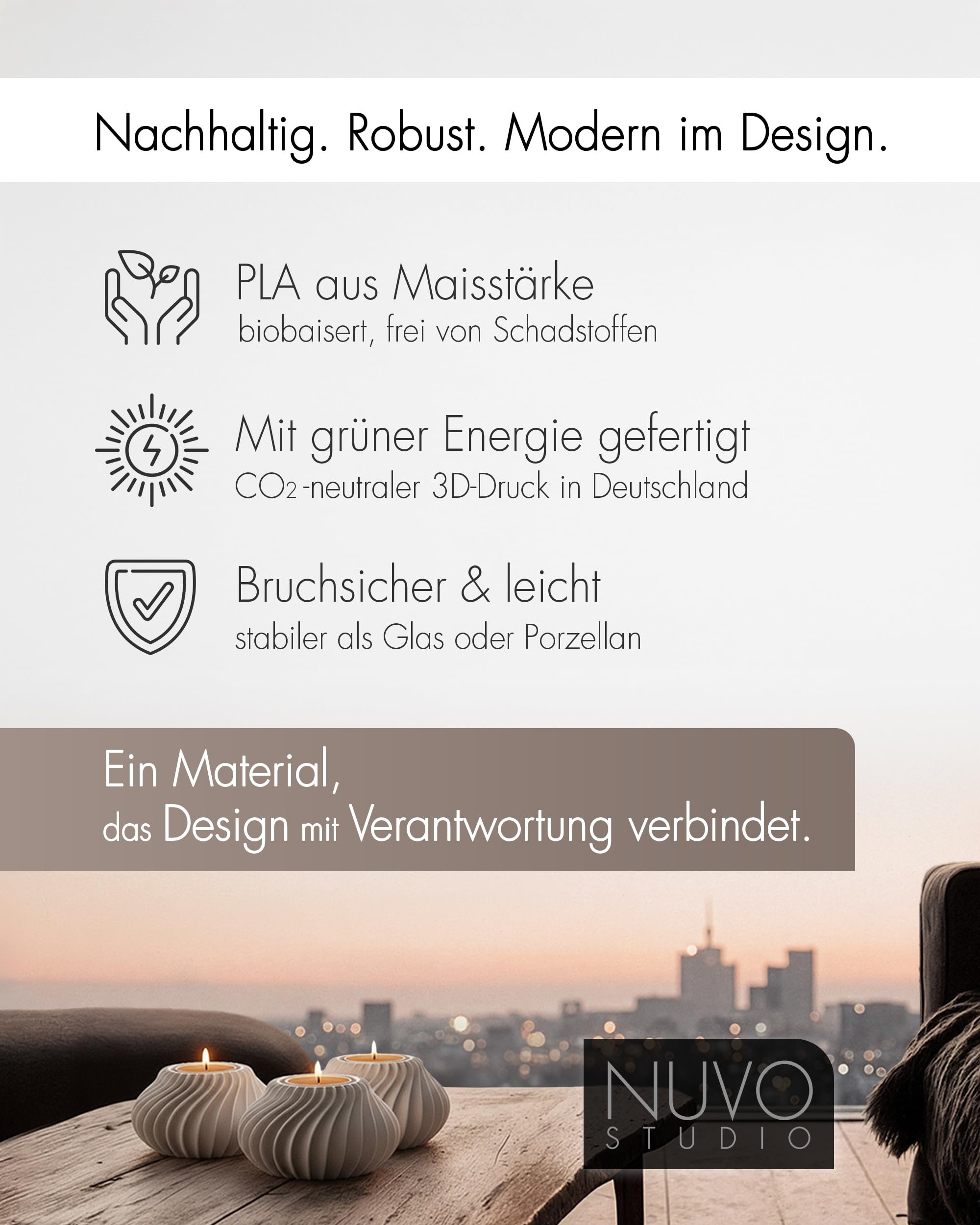 Teelichthalter 3er-Set „Ventura“ – Modern skandinavisches Design für Teelichter & Deko – Nachhaltig & 3D-gedruckt in Deutschland – Perfekte Geschenkidee (Soft White S+M+L)