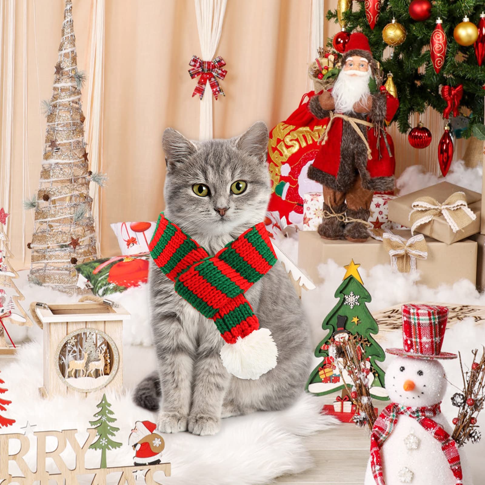 Lot De 2 Bandanas De Noël Pour Chien/chat - Motifs Père Noël Et Sapin - Tissu Doux Lavable, Taille Ajustable - Cadeau Festif Pour Animaux - 4