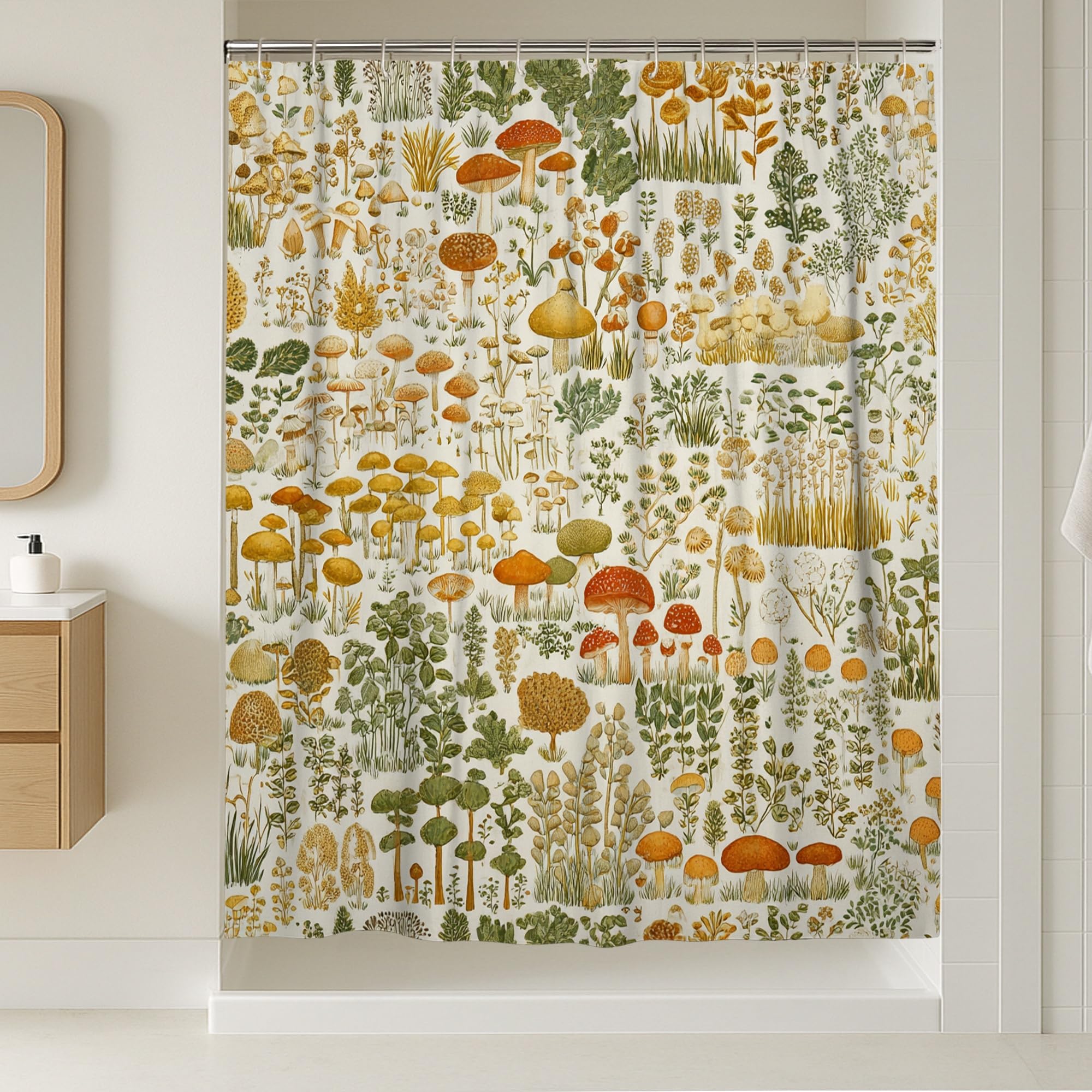 Rideau de douche extra long champignon en tissu de qualité supérieure motif végétal 183x243cm