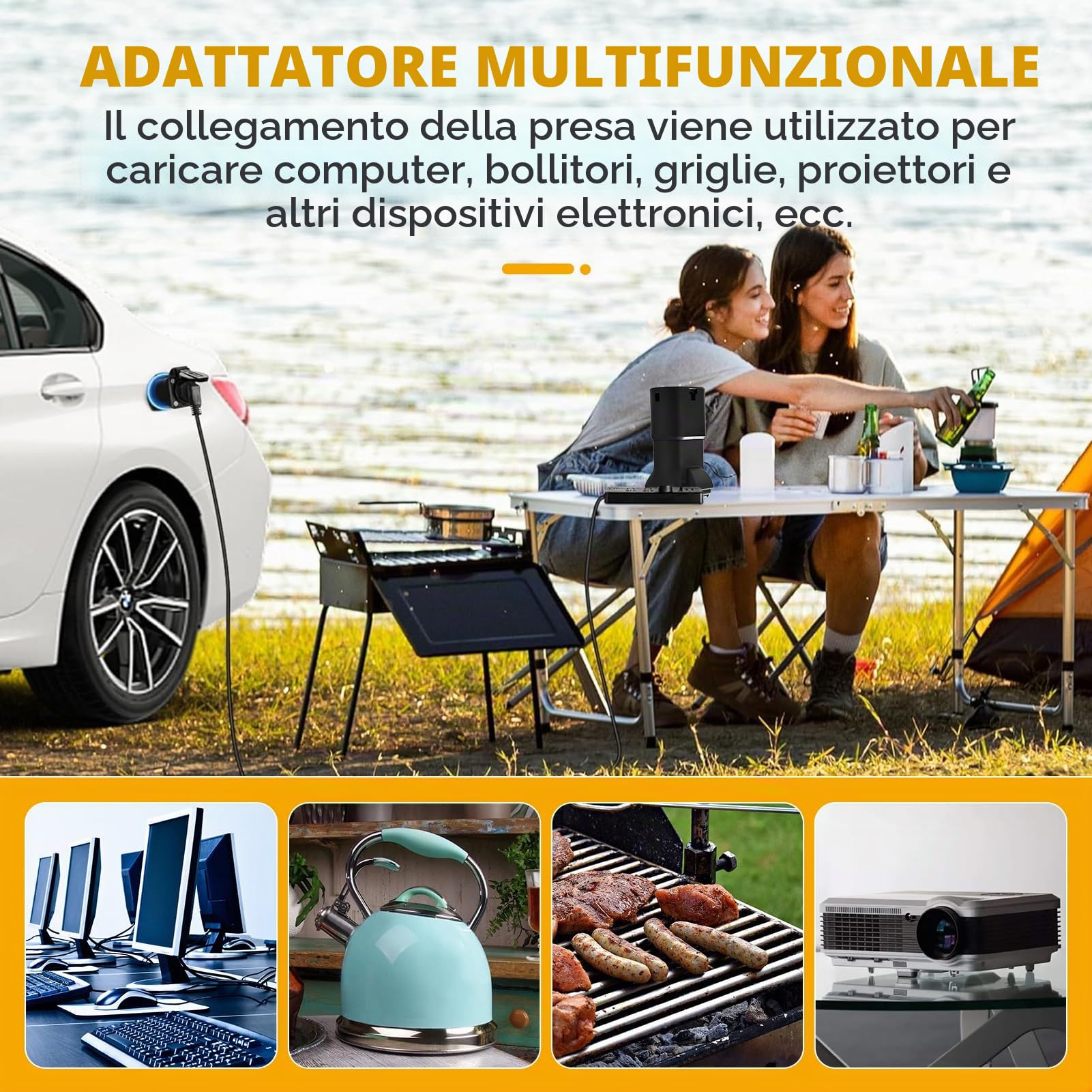 Adattatore V2L per Auto, Adattatore Tipo 2 Schuko 3.5kW 16A 220V per MG4 MG5 ZS MARVEL R IP54 UL94 V-0 per Emergenza Campeggio Alimentazione Dispositivi