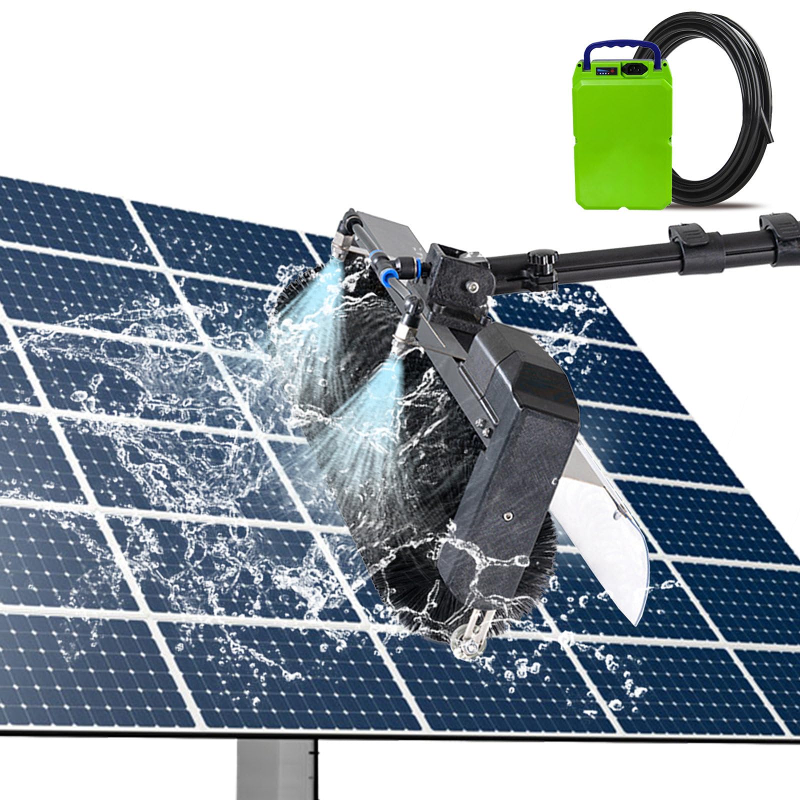 Kit Pértiga Limpieza Automática 3,5-7,5m con Cepillo Giratorio 60cm y Pértiga Telescópica - Cepillo Eléctrico para Ventanas Exteriores con Manguera Extensible 10m,7.5m/24.6ft-Battery-version