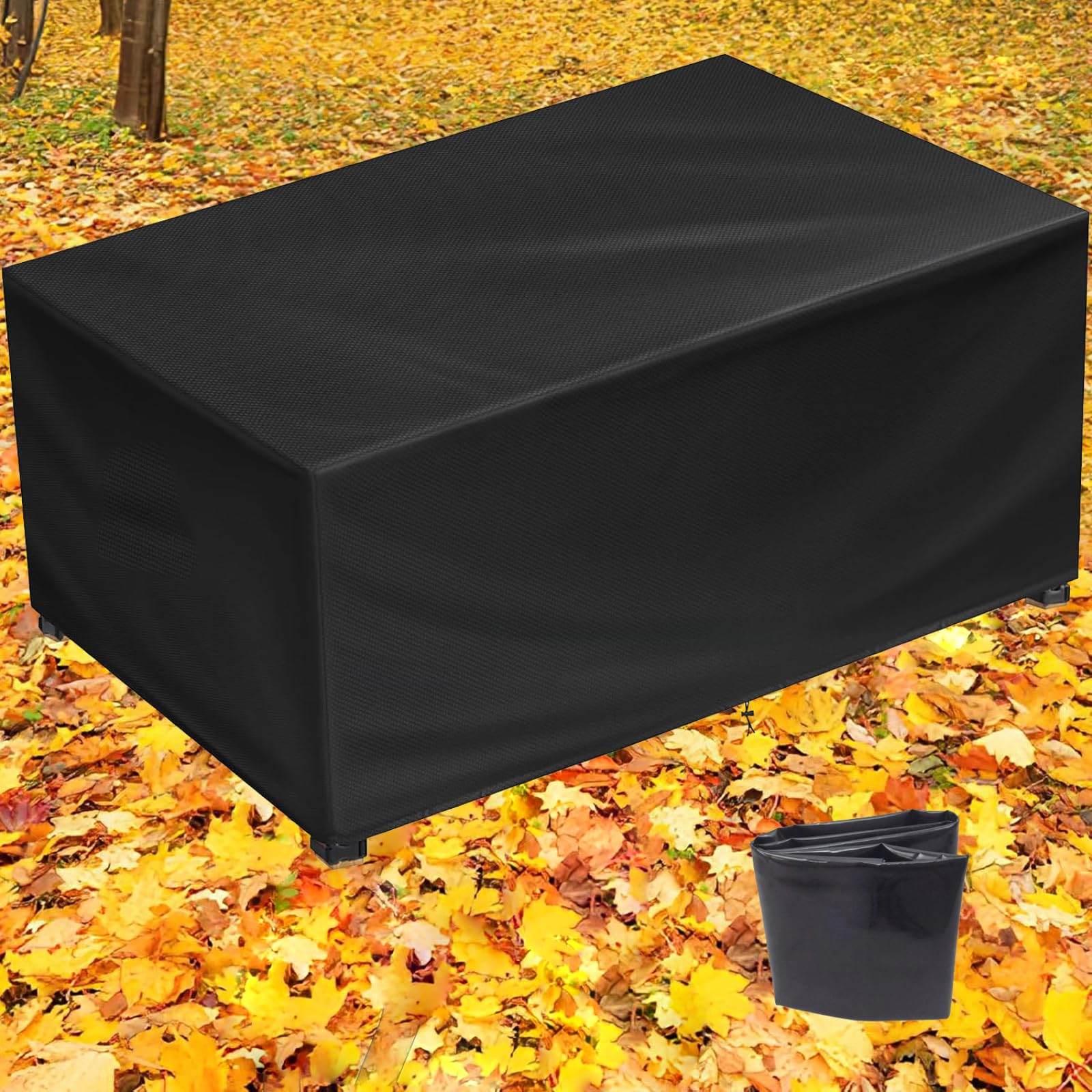 Pvpqpr Black Rectangular Garden Table Covers Waterproof 110X60x40cm,420D Oxford Fabric Heavy Duty Garden Furniture Cover,Waterproof,Windproofanti-Uv, Outside Rattan Set Cover