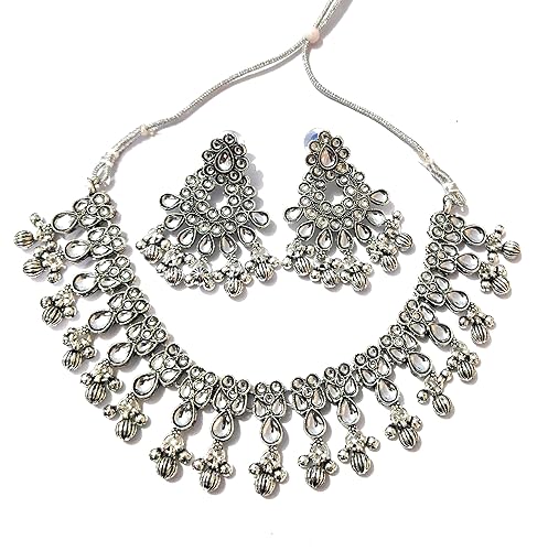 combination kundan beads oxidised jewellery set with earrings