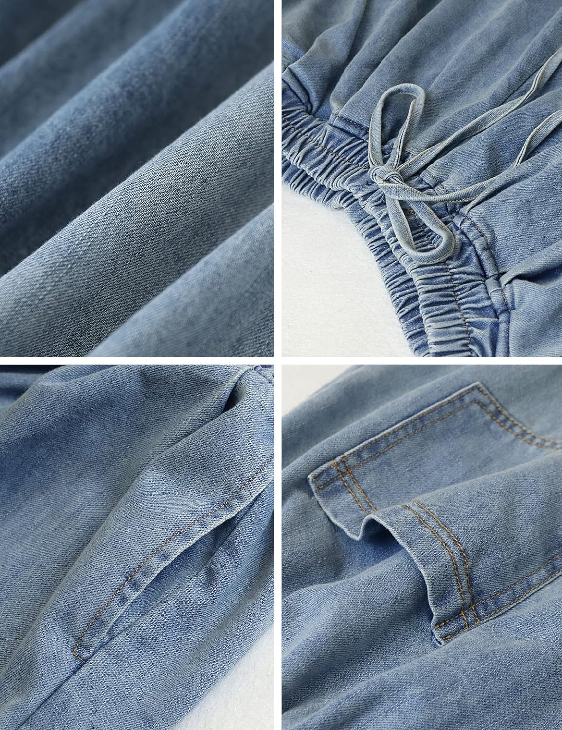 UQJE Women's Wide Leg Baggy Jeans Plus Size Loose Elastic Waist Denim Pants with Deep Pockets Light Blue - Image 5