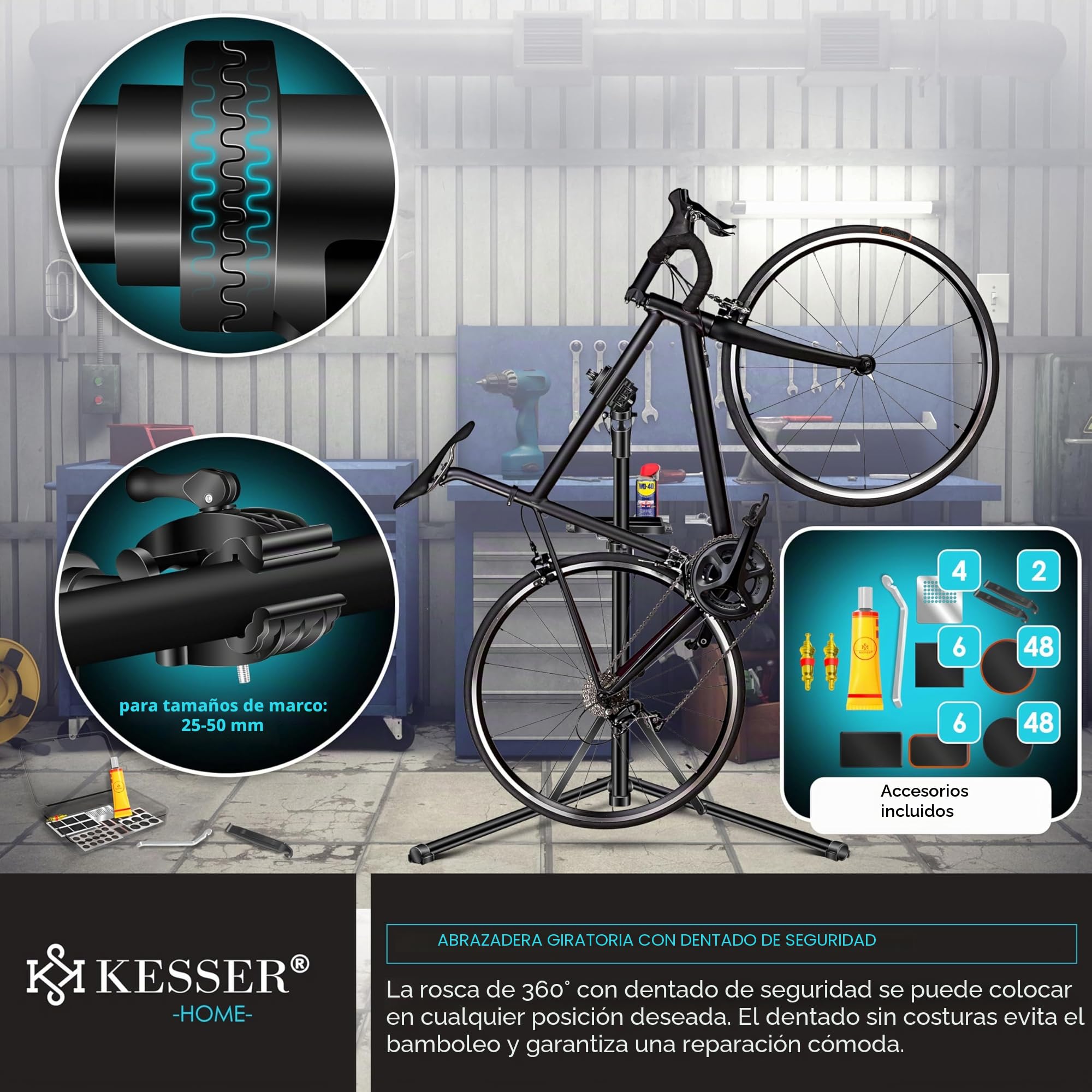 KESSER® Soporte de Montaje para Bicicletas, Soporte de reparación Profesional de Aluminio para Bicicletas de montaña, Bicicletas eléctricas, Soporte de Montaje de Alta Resistencia