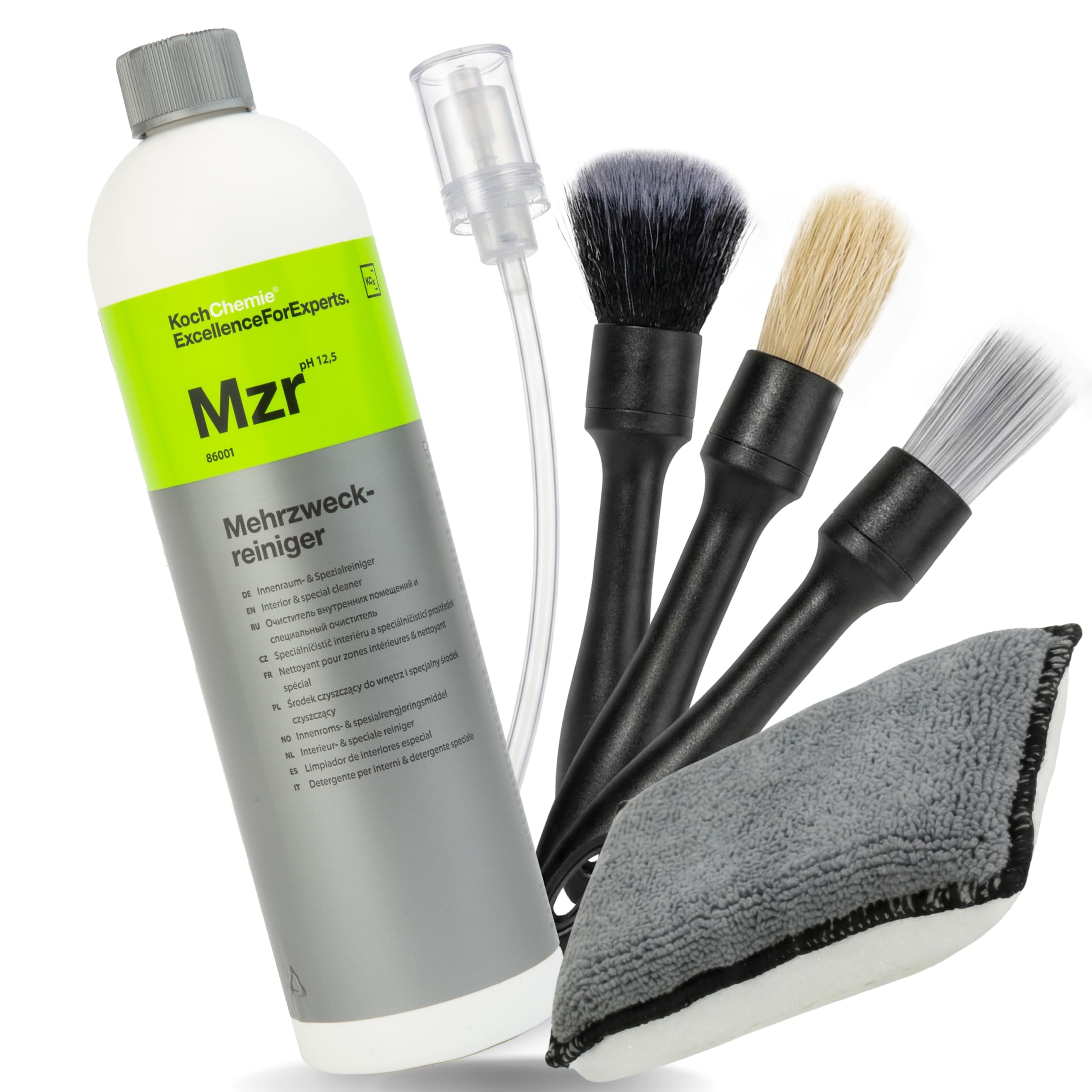 Koch Chemie Mzr Nettoyant multi-usages 1 x 1 l pour intérieur de voiture avec pinceau de détails, tampon de nettoyage et bouchon doseur pour rembourrage, plastique, cuir, tapis et robinetterie