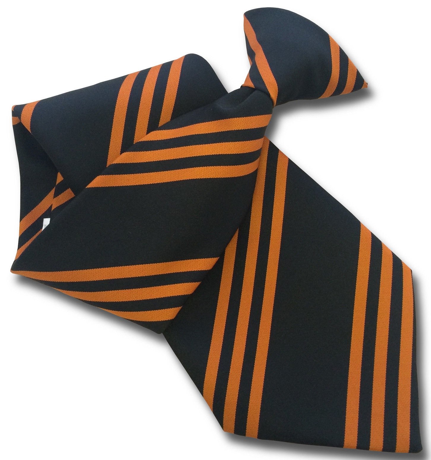 Great British Tie Club Men's Black, Orange Black & Triple Orange Stripe Football Clip On Tie
