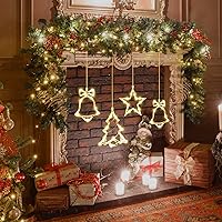 Vista 17 de Paquete de 3 luces de Navidad para ventana con temporizador, funciona con pilas, árbol de copo de nieve iluminado blanco con forma de estrella LED