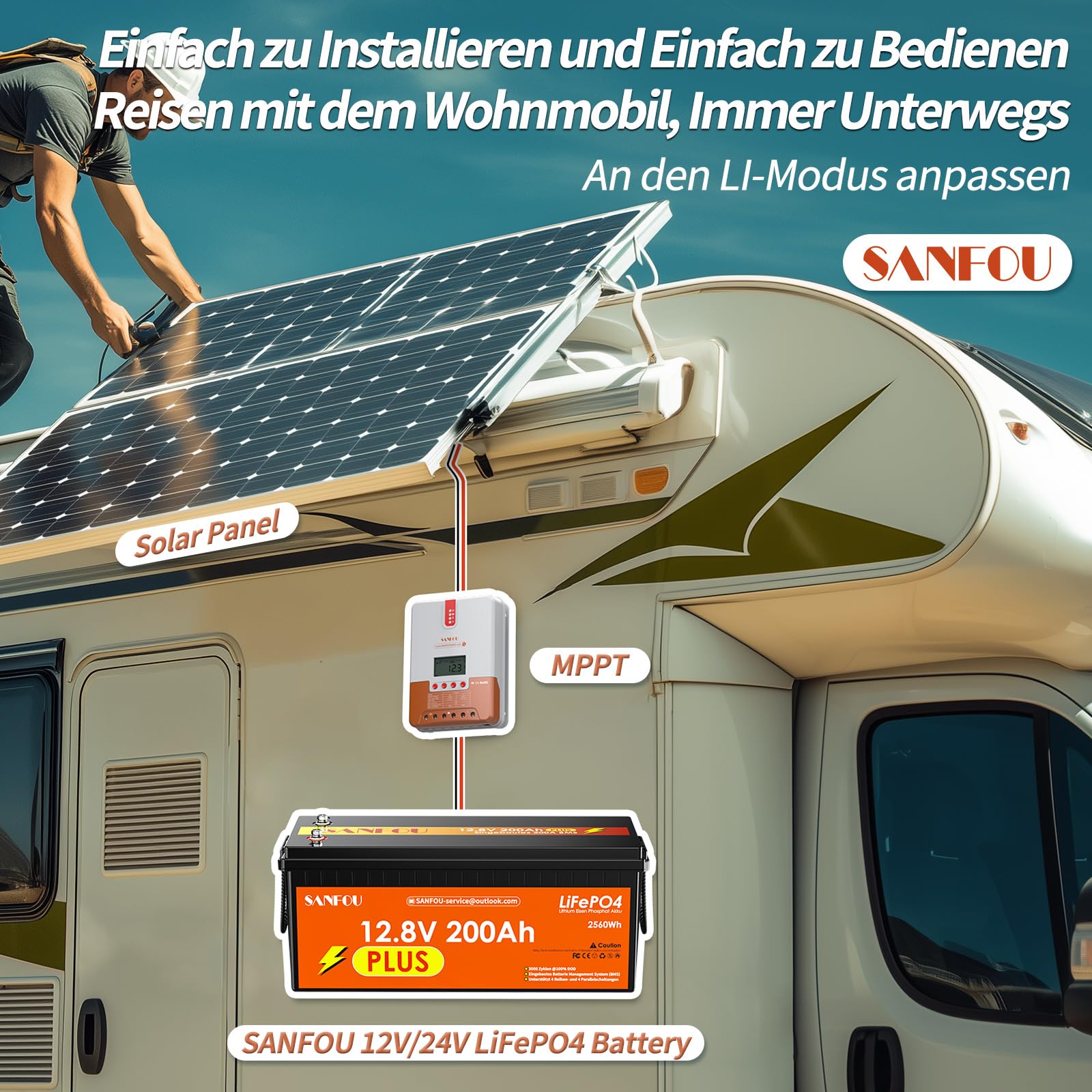 12V/24V 30 Amp MPPT Solarladeregler mit einstellbarer LCD-Anzeige, Solarpanel-Regler, Standard für LiFePO4-Batterien und Kompatibilität mit anderen Batterietypen für Wohnmobil und Off-Grid