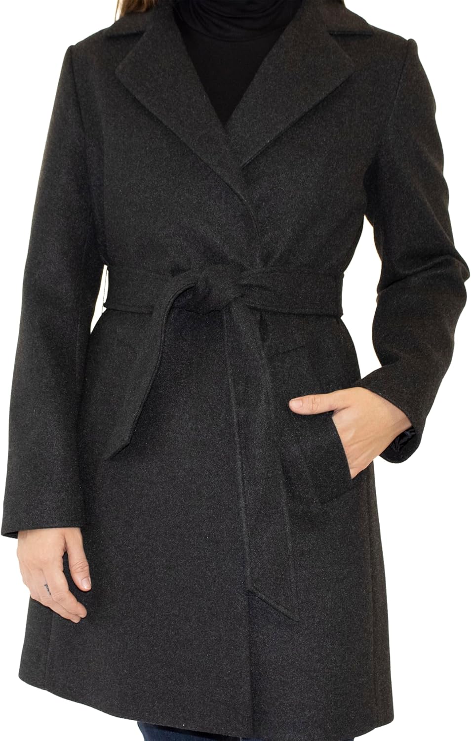 Nine West womens Ah8571 - Nine West Mid-length Faux Wool Coat - Image 5