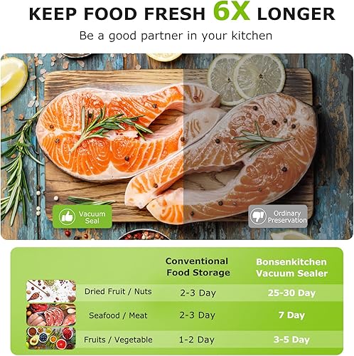 Miniatura 7 de Bonsenkitchen Máquina selladora al vacío, máquina selladora de alimentos 5 en 1 de precisión para almacenamiento de alimentos y Sous Vide, máquina