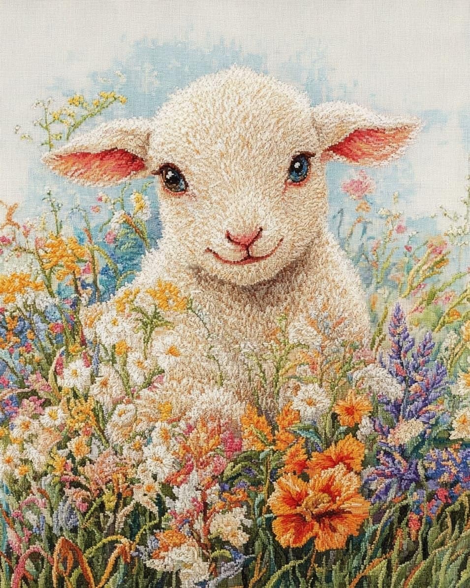 WallustrioaW Cross Stitch Kits,Sheep Animals,DIY Needlework Kits 11CT Stamped Cross Stitch for Beginners Adults Home Bedroom Decoration,16x20in
