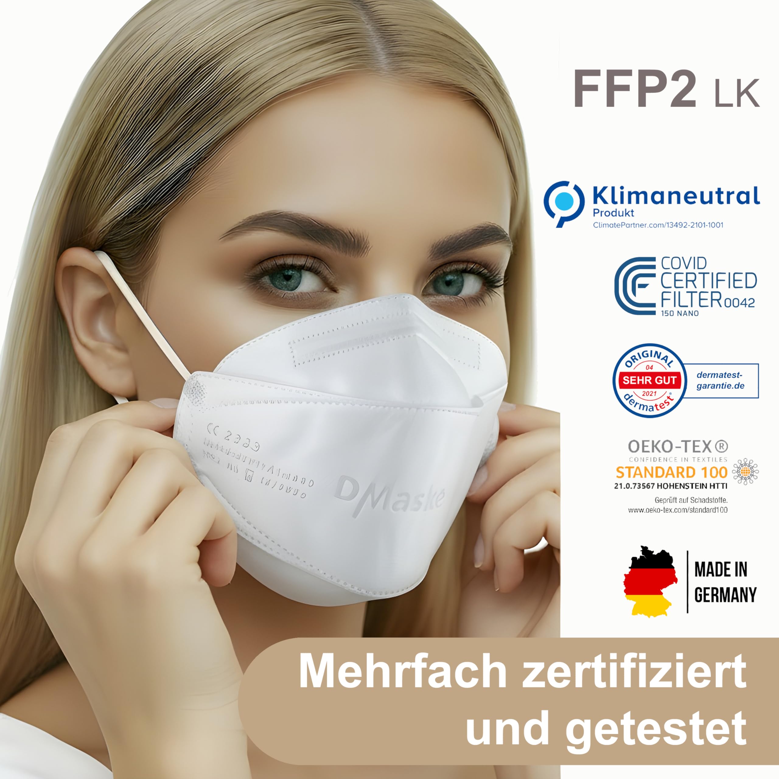 FFP2 Atemschutzmaske LK | 100% Made in Germany | Schutzmaske Fischform Deutschland | CE zertifiziert Oeko Tex | Klimaneutraler Mundschutz Staubschutz | VIRU-fil Nachfolgemodell