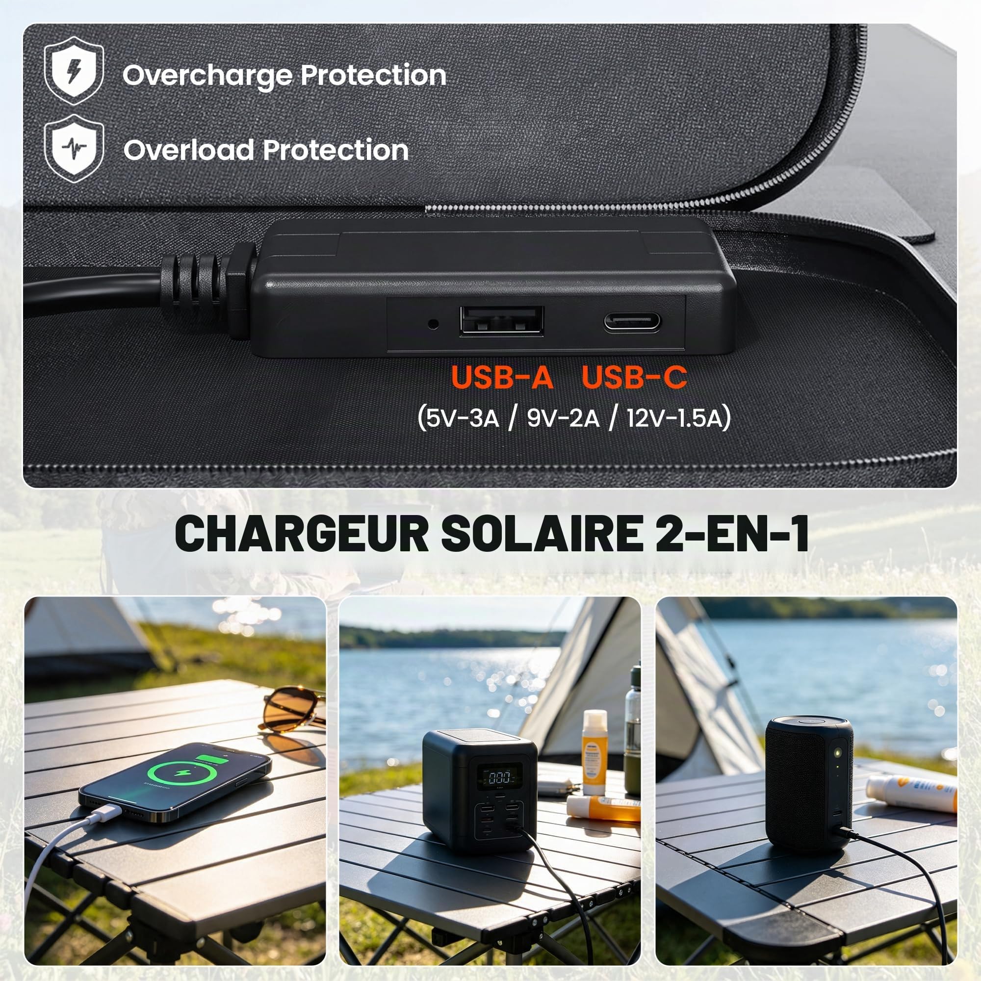 HOMCOM Panneau Solaire Pliable 100W USB-A & USB-C