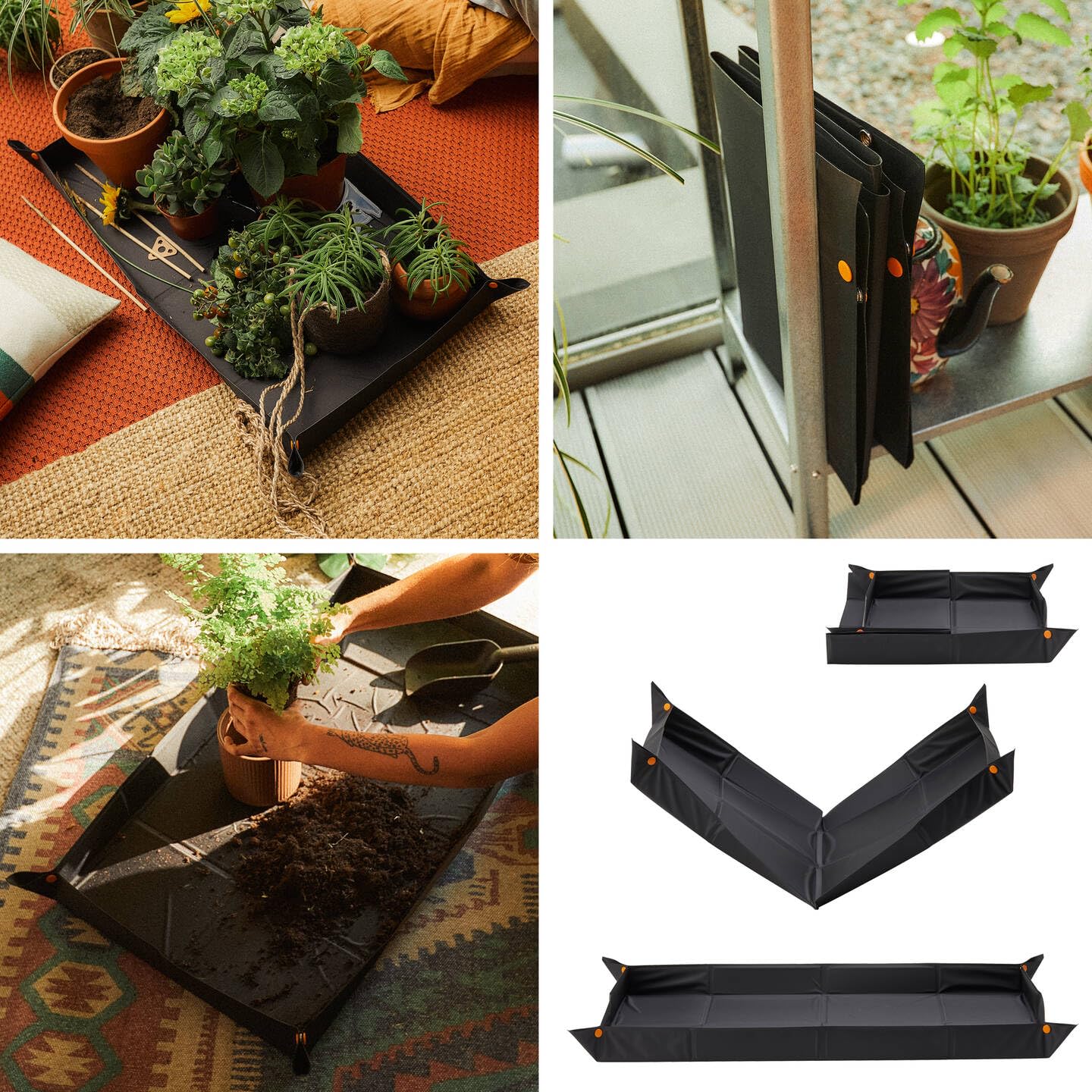 Fiskars planting mat, foldable, high mat edge, suitable for repotting 82.5 x 44.5 cm, black, 1071304, black/orange - Image 2