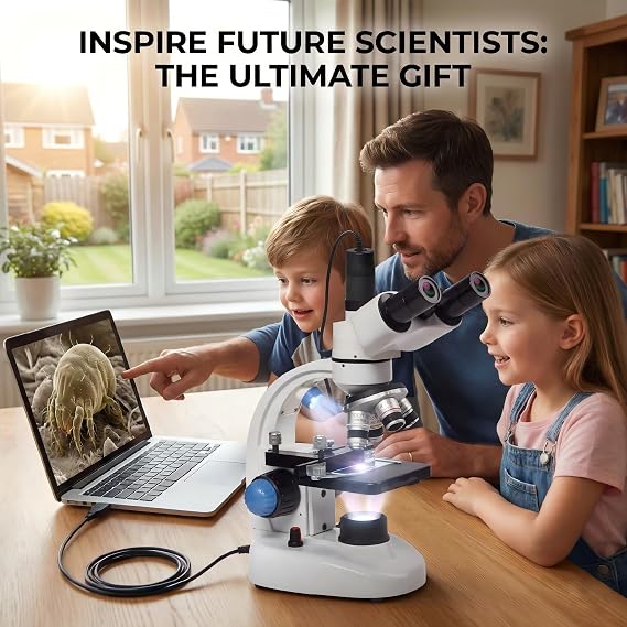 Trinocular Microscope for Adults Students, 200X-2000X Digital Lab Biological Microscopes for Home Education with 2MP USB Camera, Mechanical Stage, LED Illumination & Adapter, STEM Gifts