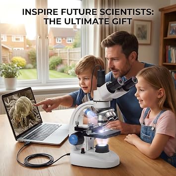 Trinocular Microscope for Adults Students, 200X-2000X Digital Lab Biological Microscopes for Home Education with 2MP USB Camera, Mechanical Stage, LED Illumination & Adapter, STEM Gifts