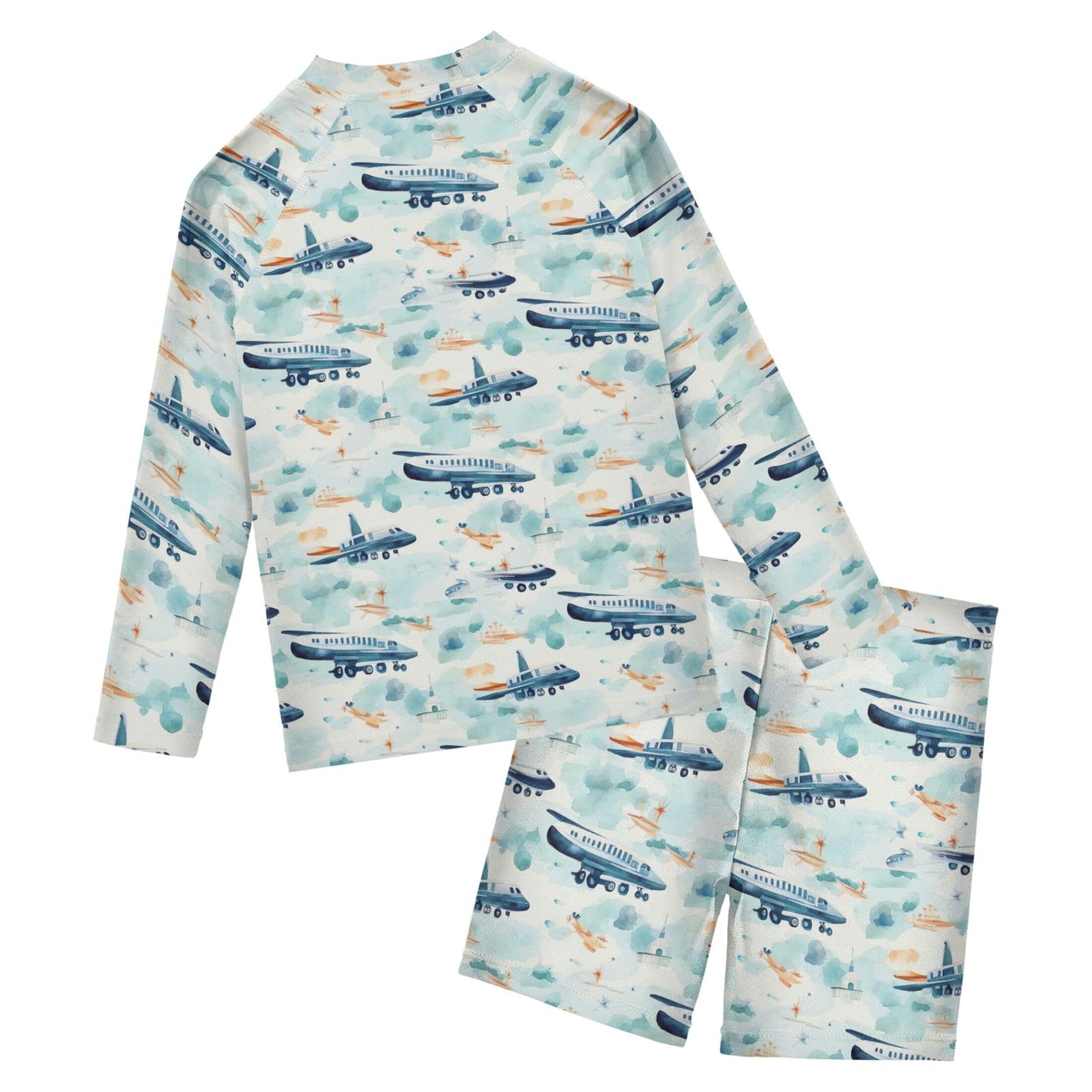 Plane Toy Cute Baby Boys' Toddler Long Sleeved Rashguard Swim Bathing Suit Set B0402975