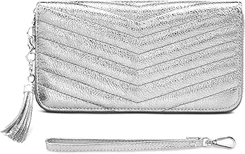 befen Genuine Leather Wallet for Women Silver Clutch Bag Small Purse RFID Card Holder for Women Daily Use