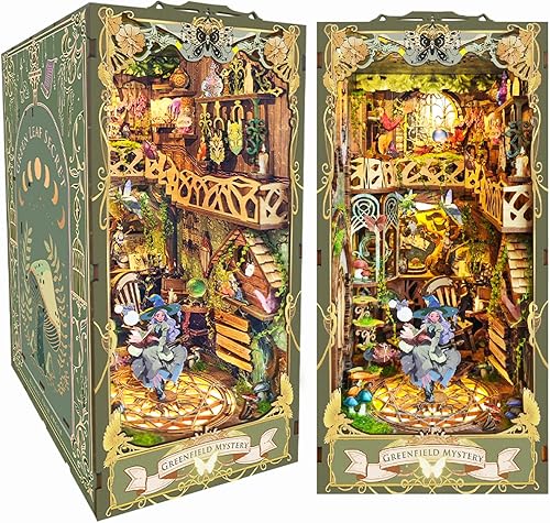 Roroom Kit de rincón de libros de bricolaje, para casa de muñecas, estante de decoración, callejón de decoración, rompecabezas de madera 3D con