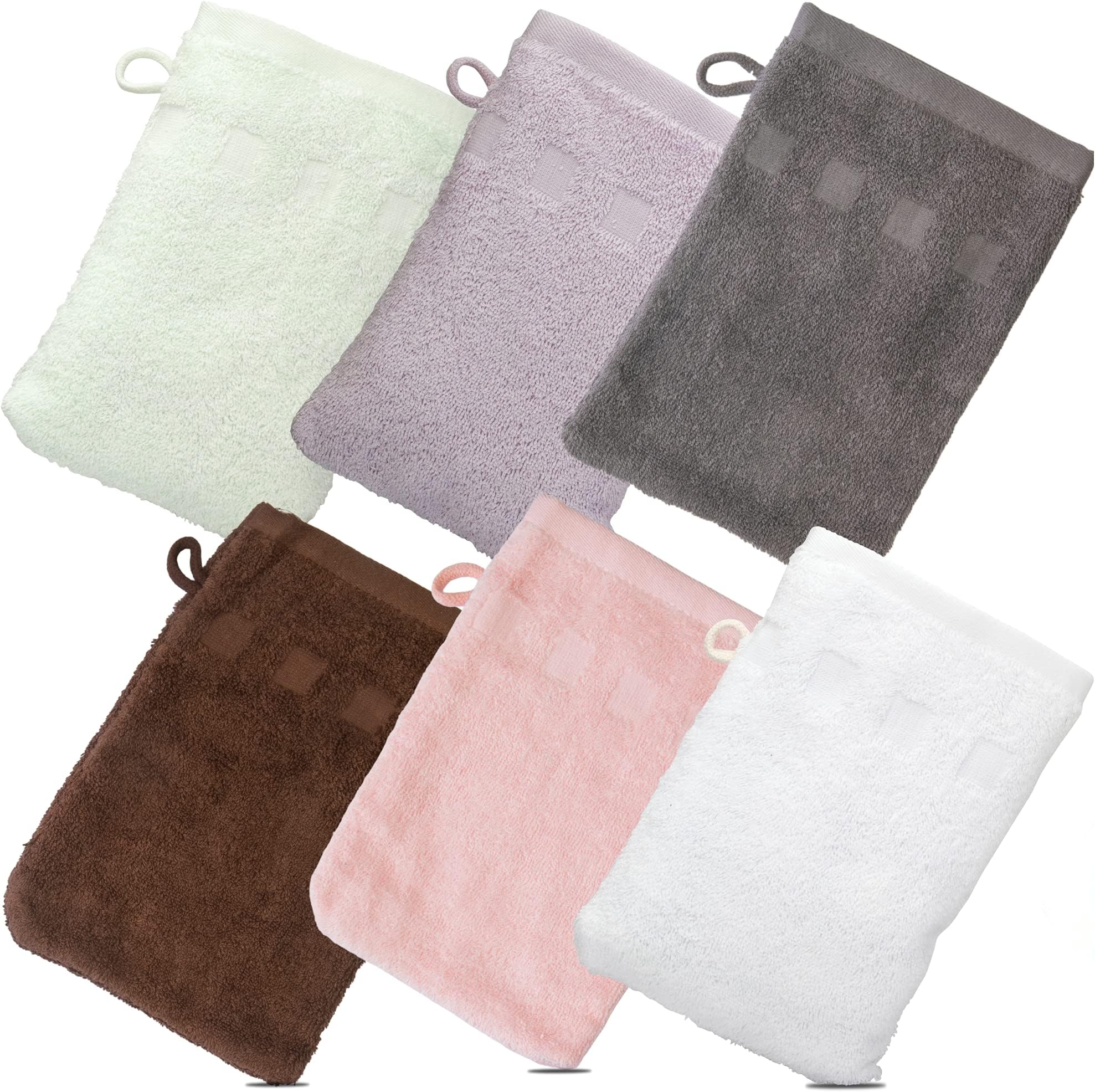 Made Easy Kit Bath Mitts - Pack of 6 - (6" x 9") European Style Washcloth with Loop by MEK (Variety, 6 x 9 inches)