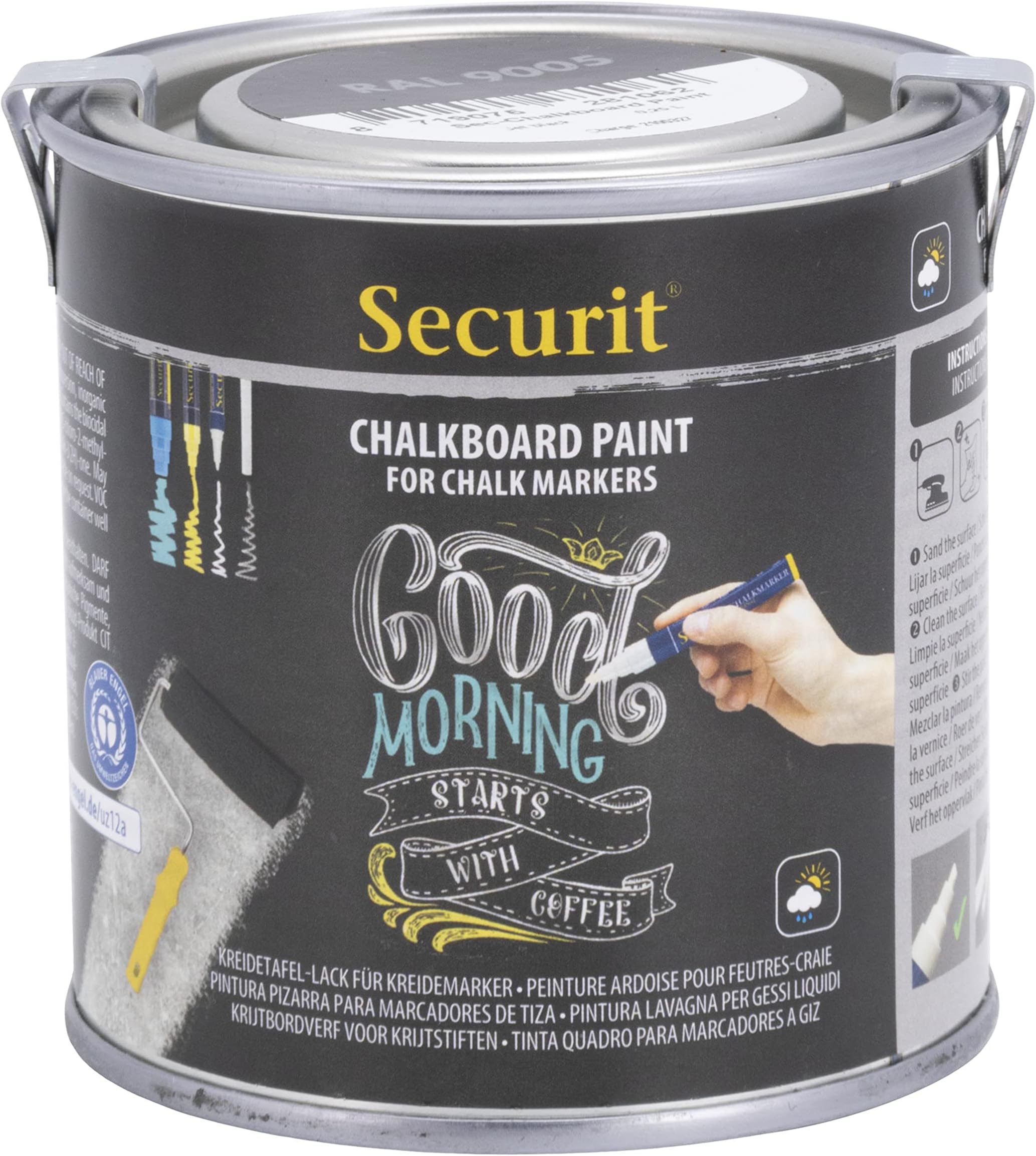 Securit Water-Based Black Chalkboard Paint for Creating Blackboard Wall, 250ml - Chalkboard Paint For Use on Walls, Glass, Metal, Plastic or Wood - Great for Kids Bedroom or Nursery - Black