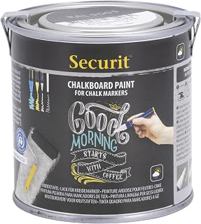 Securit Tafellack, wasserbasierende schwarze Acryl Tafelfarbe mit Kreide und Kreidestiften bemalbar, witterungsbeständig, Dose mit 250 ml ausreichend für ca. 3 qm