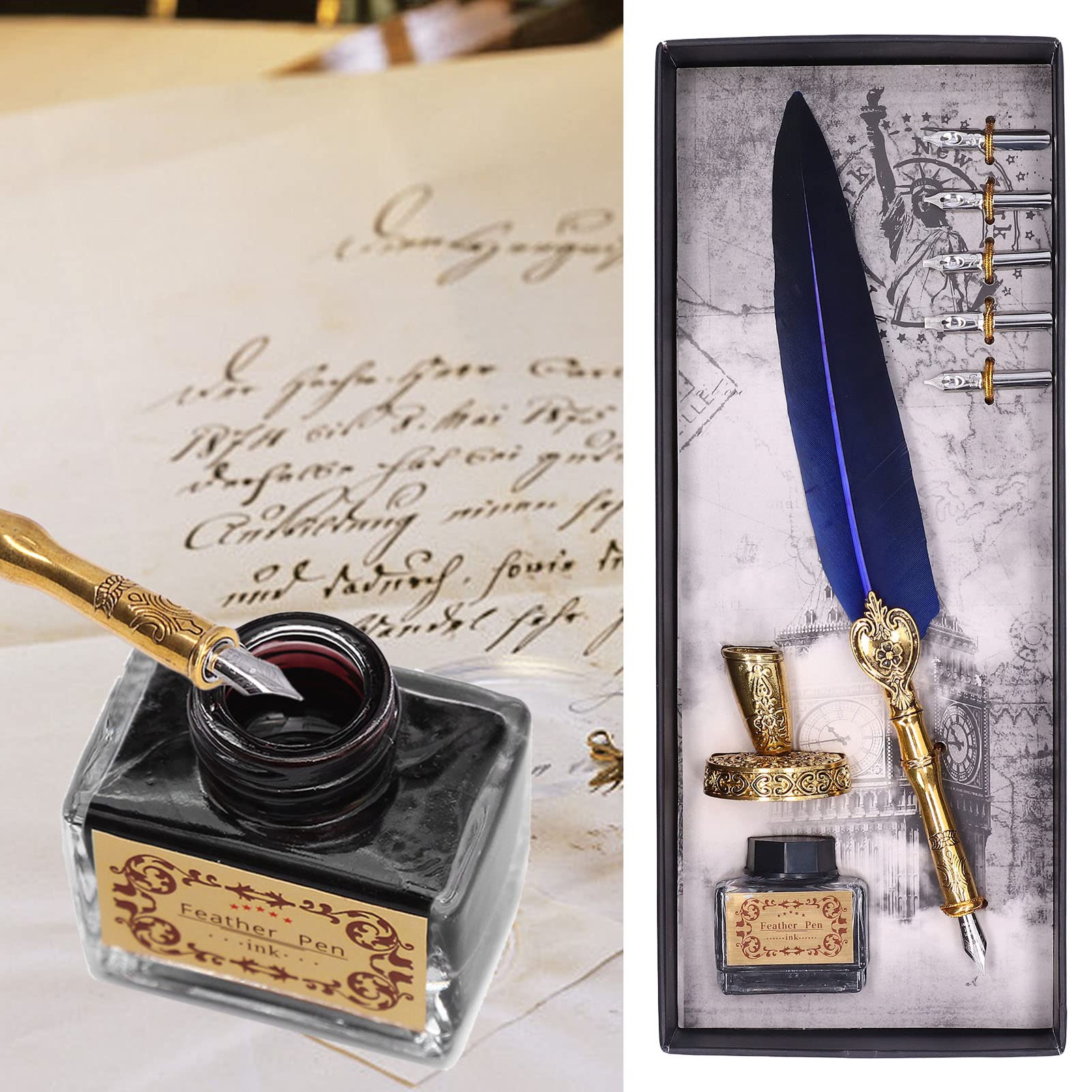 Amazon | 羽ペン、ヴィンテージのエレガントな羽ペンとインクセット耐