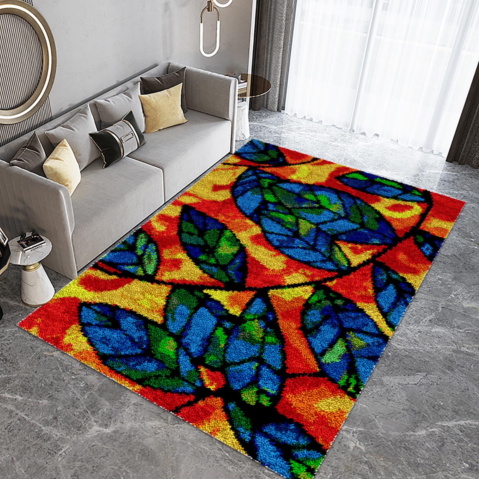 Laegnfho 75 x 110 cm Latch Hook Rug Kits DIY Latch Hook Rug Carpet Making Cushion Crochet Kits Embroidery Kits Needlework Crafts for Home Decor Latch Hook Kits for Adults