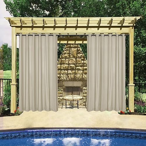 Macochico Cortinas opacas para exteriores para patio, resistentes al viento, 84 pulgadas de largo, cortinas de lona de acero inoxidable plateado con