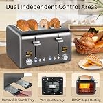 SEEDEEM 4 Slice Stainless Toaster with LCD Display, 7 Shade Settings, Wide Slots, Bagel/Defrost/Reheat Functions, Removable Crumb Tray, 1800W