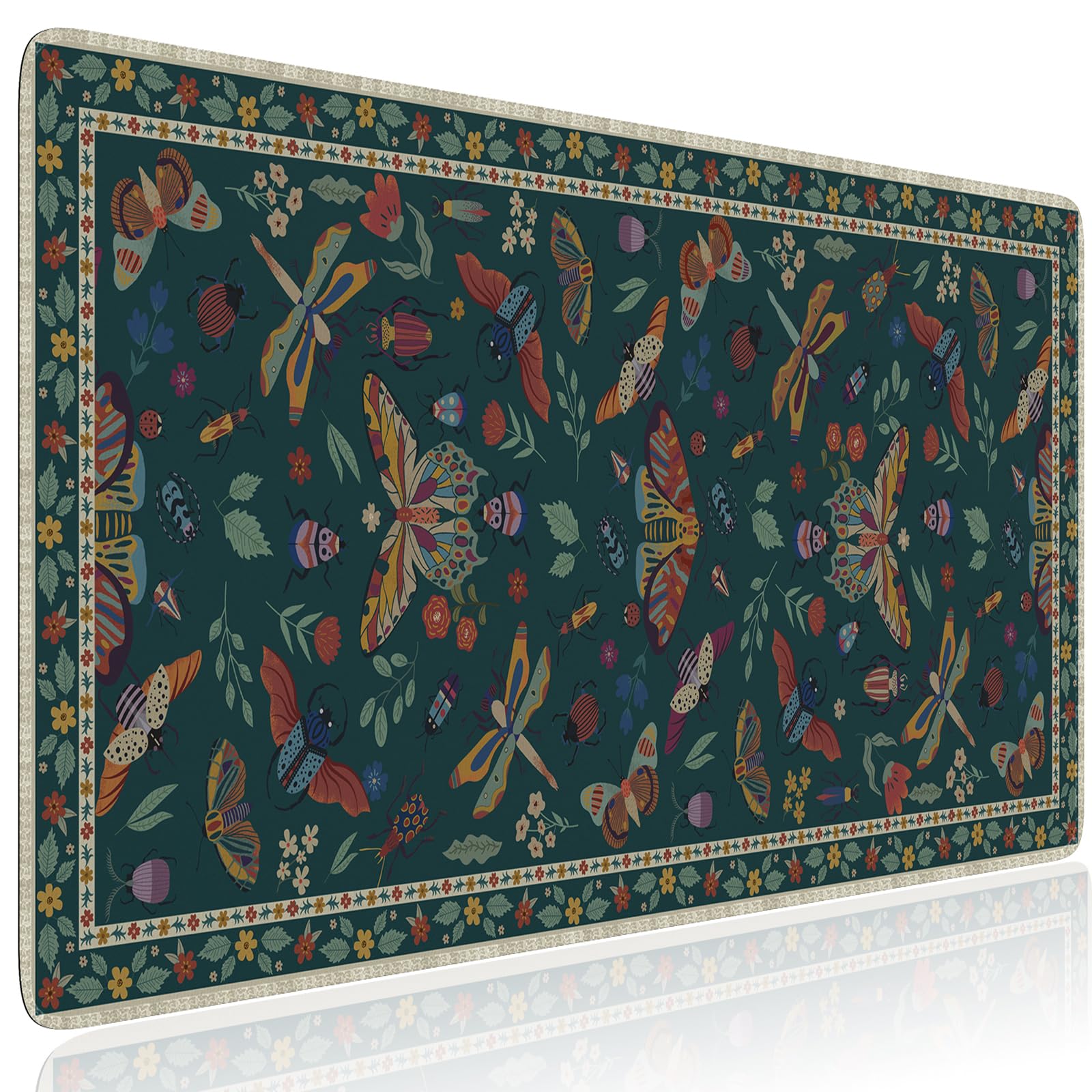 HAOCOO Desk Mat for Keyboard and Mouse, Large Mouse Pad for Desk, Non-Slip Keyboard Mat with Edge Stitching, XXL Mouse Pad for Office (Dark Green)