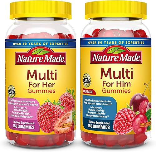 Nature Made Paquete combinado de gomitas multivitamínicas para él y ella, sabrosos multivitamínicos para hombres y mujeres con vitamina C, vitamina