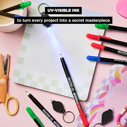 Miniatura 4 de SAKURA Gelly Roll UV Pen - UV Gel Invisible Ink - With Keychain Flashlight - For Art or Drawing - Red, Green & Blue - 9 Pens, 3 Lights