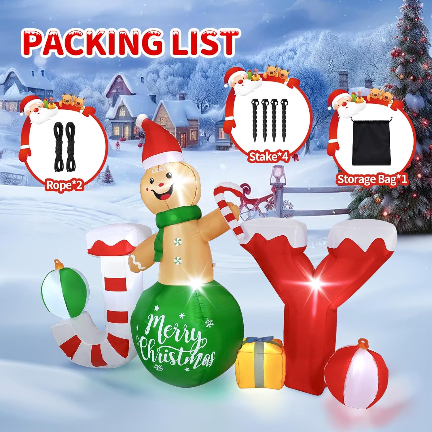 Christmas Inflatables Outdoor Decorations, 6 X 8 FT Gingerbread Large Blow Up Yard Decor with 7 LED Lights, Christmas Party Outdoor, Yard, Garden, Lawn Winter Decorations Ornaments