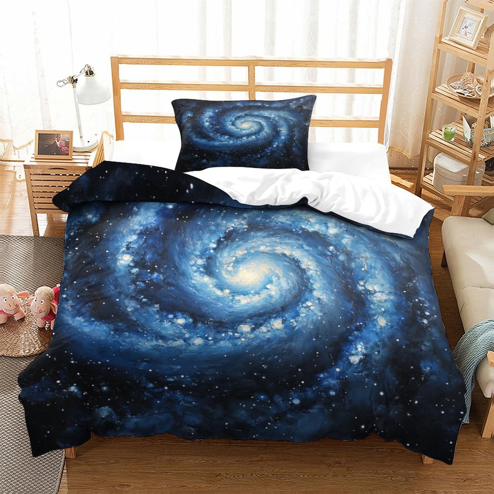 P1s9u7w5y Galactic Nebula-4 3D Printed Galaxy Spiral Design Duvet Cover Set 3Pcs Microfiber Cosmic Bedding Set Single（135X200cm）