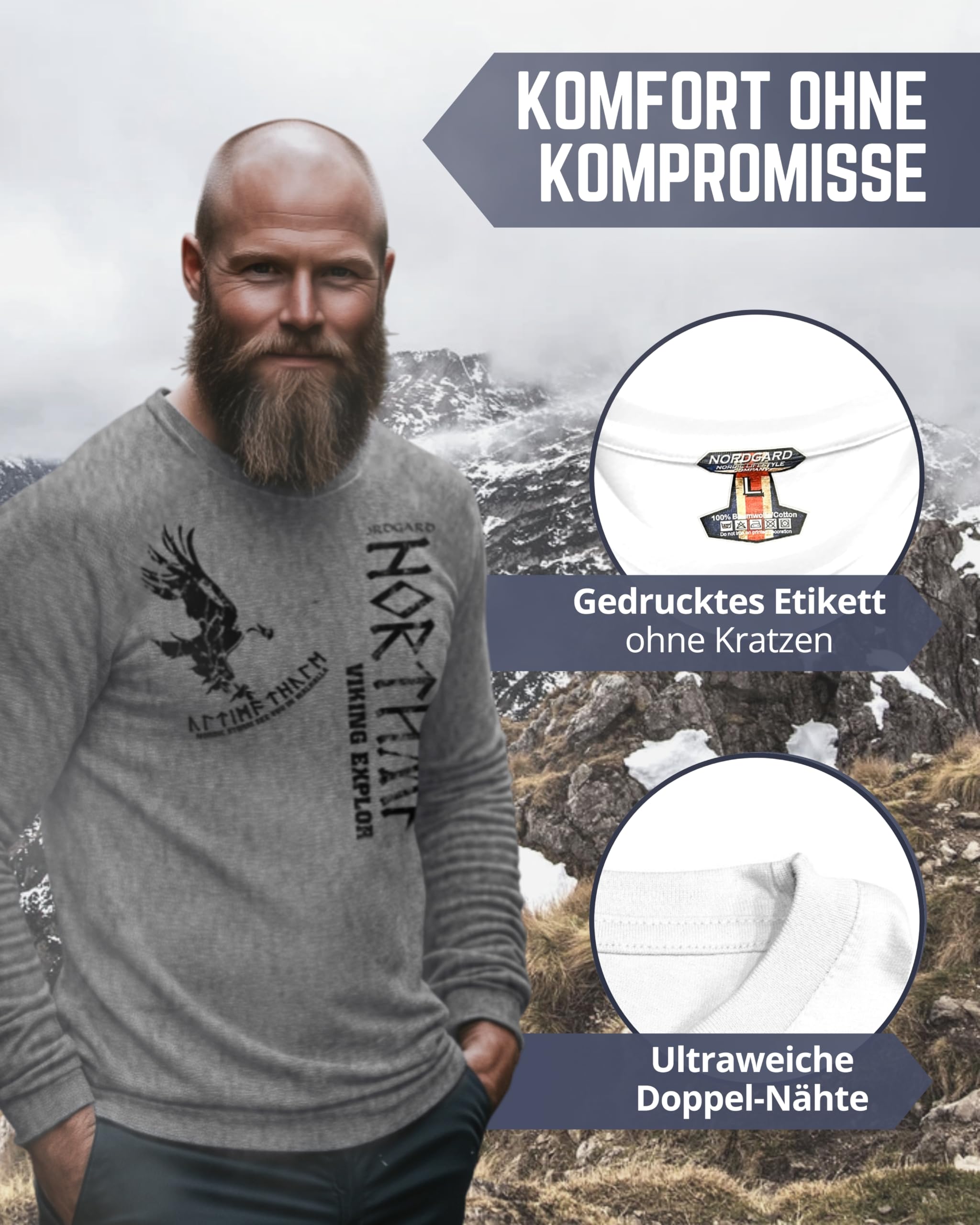 NORDGARD Viking Sweatshirt Northman 2 I Pulli aus 80% Baumwolle & 20% Polyester I Wikinger-Sweater mit Aufdruck I Ideal für Freizeit & Sport I Oeko-TEX Zertifiziert