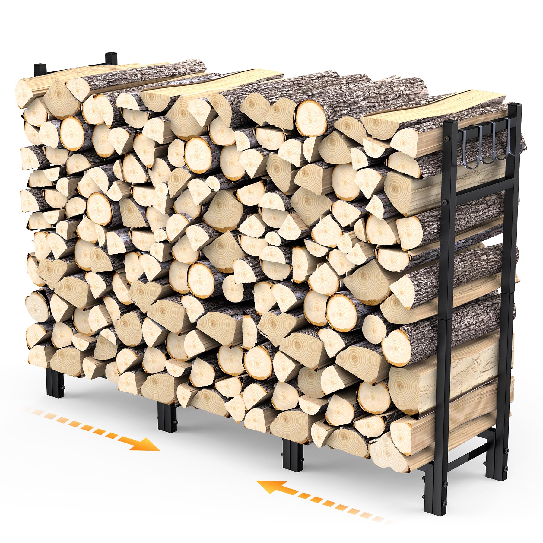 Estante De Leña De Metal,Estante De Registro De Chimenea,114x25x80cm,Leñero Exterior e Interior Con 4 Ganchos,Soporte Para Leña,Ayudas De Apilamiento Para Jardín,Trasteros,Porches,Chimeneas