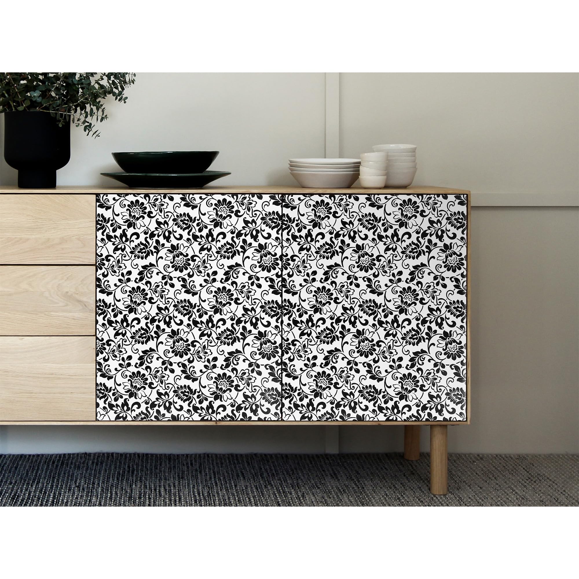 Folia samoprzylepna okleina meblowa klejowa dekoracja klejąca na meble szafę regał półkę stół fronty meblowe modne wzory dekoracyjne 90x1500 cm Ornament Biało- Czarny