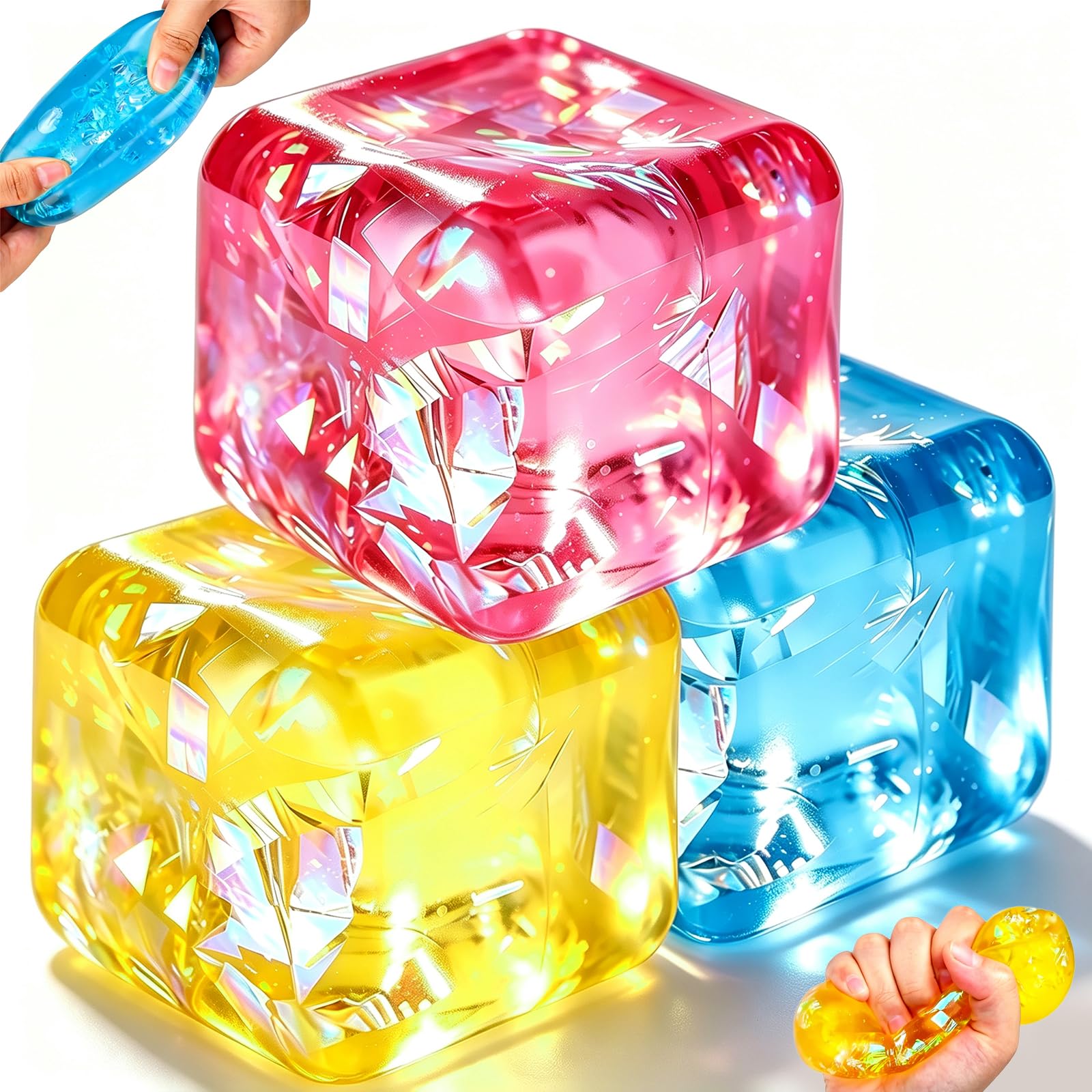3 Pcs Ice Cube Squishy Fidget Toys, 5.5cm Squishy Cubes Stress Ball