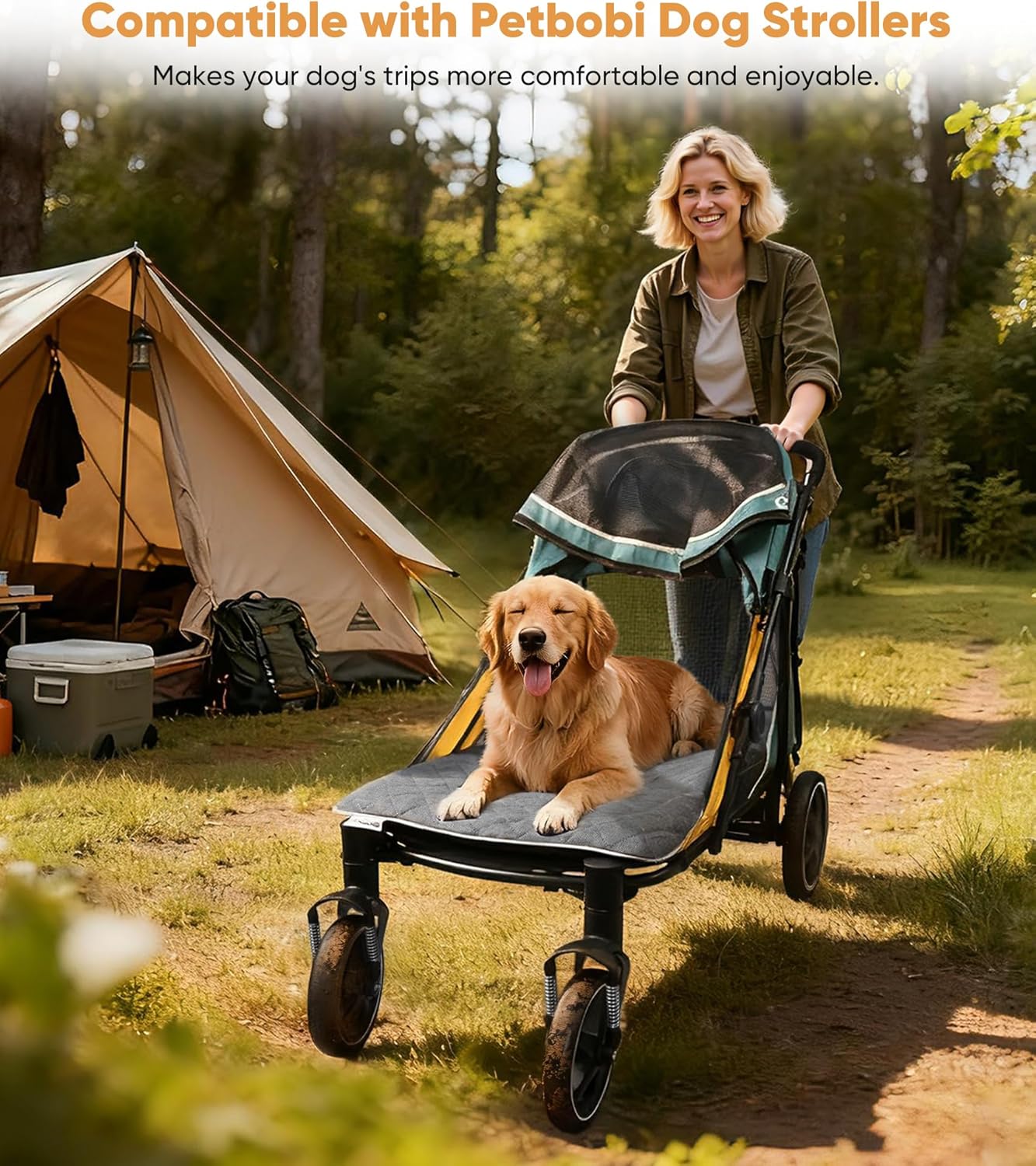 Petbobi Dog Stroller Pad for Medium & Large Dogs–Soft Breathable Dog Mat with Removable Washable Cotton Linen Cover, 33"x22" Thick Sponge Cushion for Pet Stroller or Daily Resting Bed