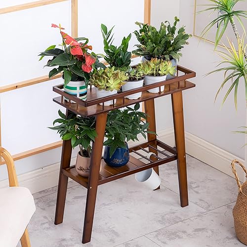 Miniatura 5 de COPREE Soporte de bambú para plantas colgantes de 3 niveles, estantes para macetas, organizador de macetas, estante plegable para plantas