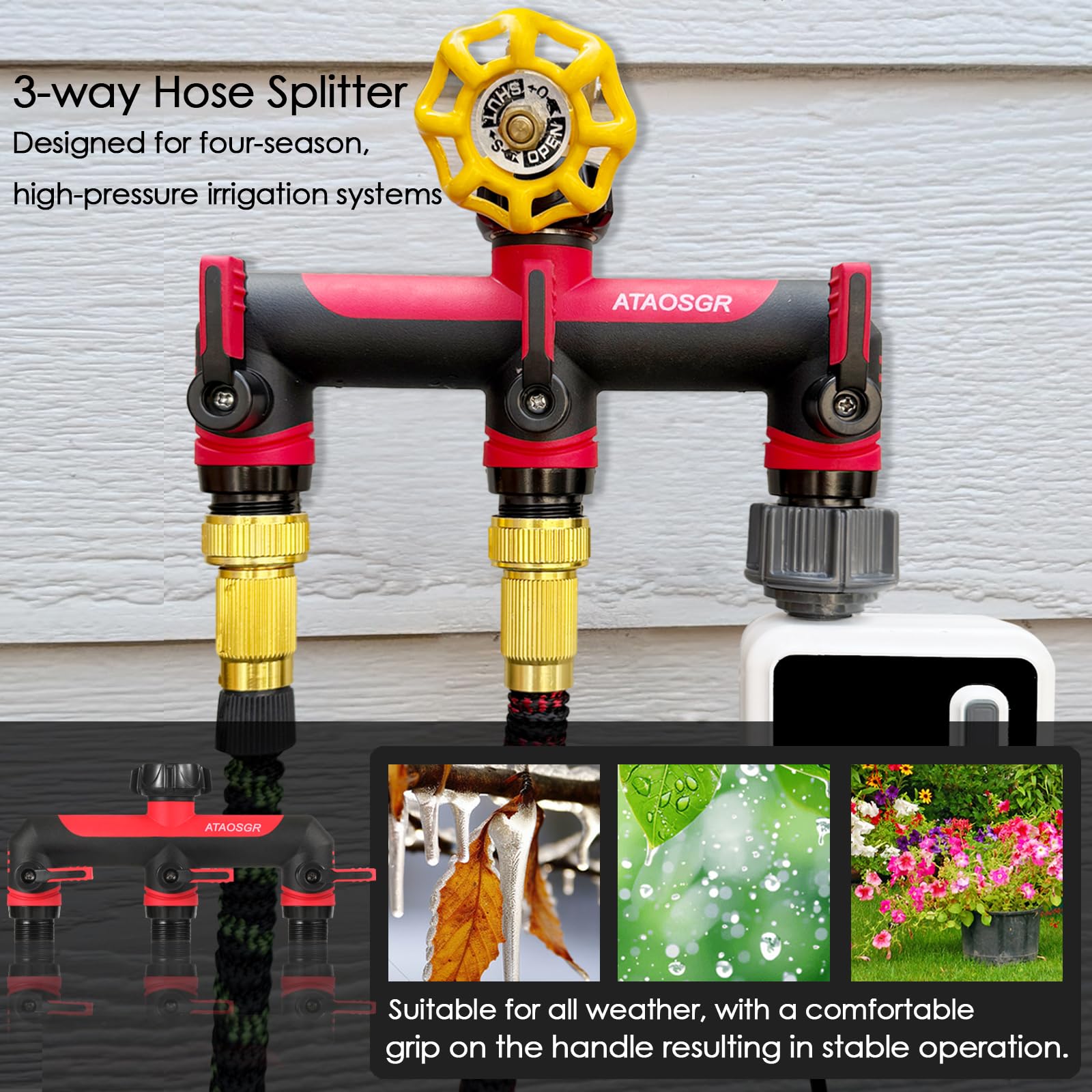 Divisor de manguera de jardín, divisor de 3 vías de 3/4 pulgadas, divisor de conexión de manguera, conecta tres dispositivos al grifo, conector de grifo con válvula de flujo independiente para
