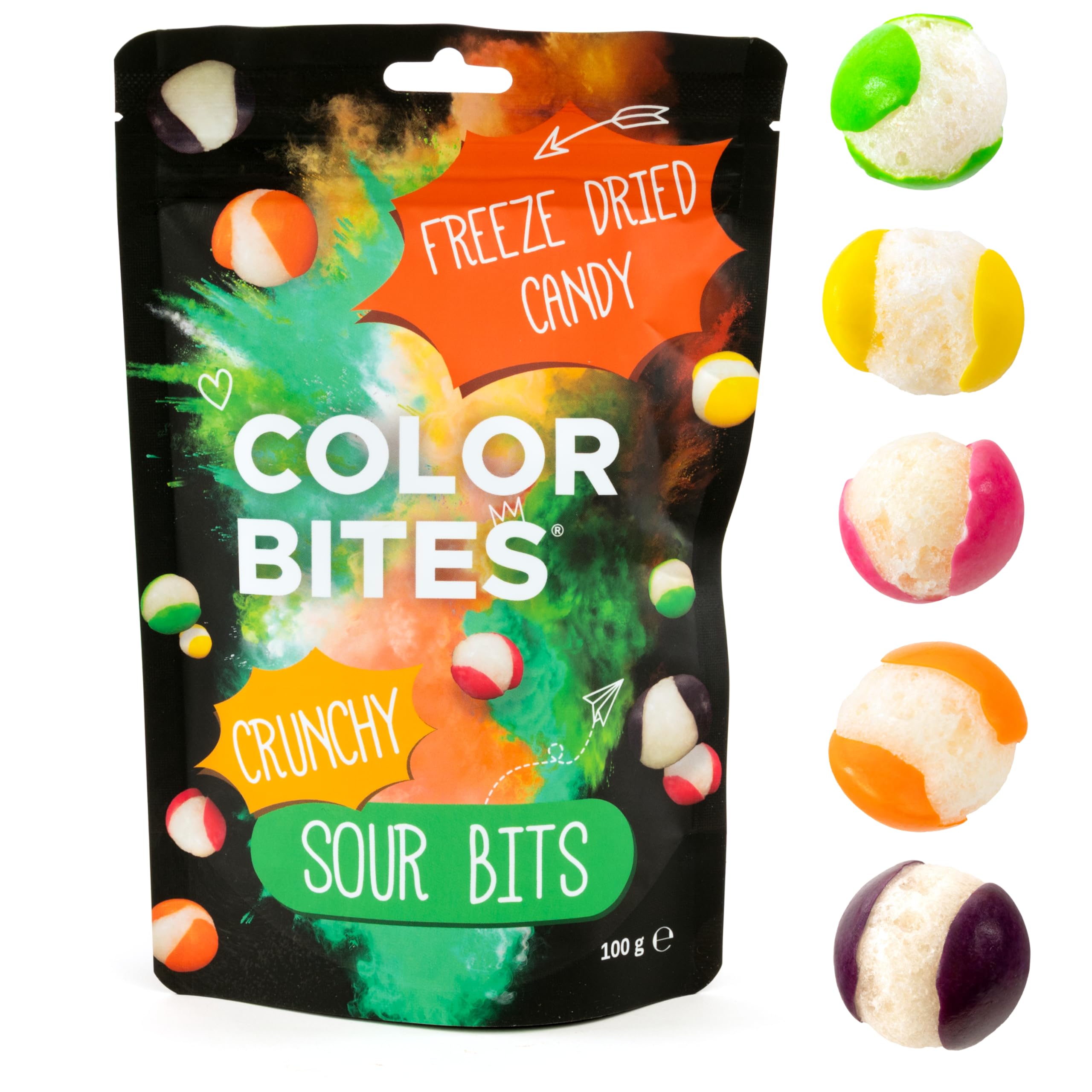 Color Bites – Gefriergetrocknete Süßigkeiten - Freeze Dried Candy - Crunchy Sour Bits - 100 g Knusprige Vegan Bonbons – American Candy & TikTok Trend