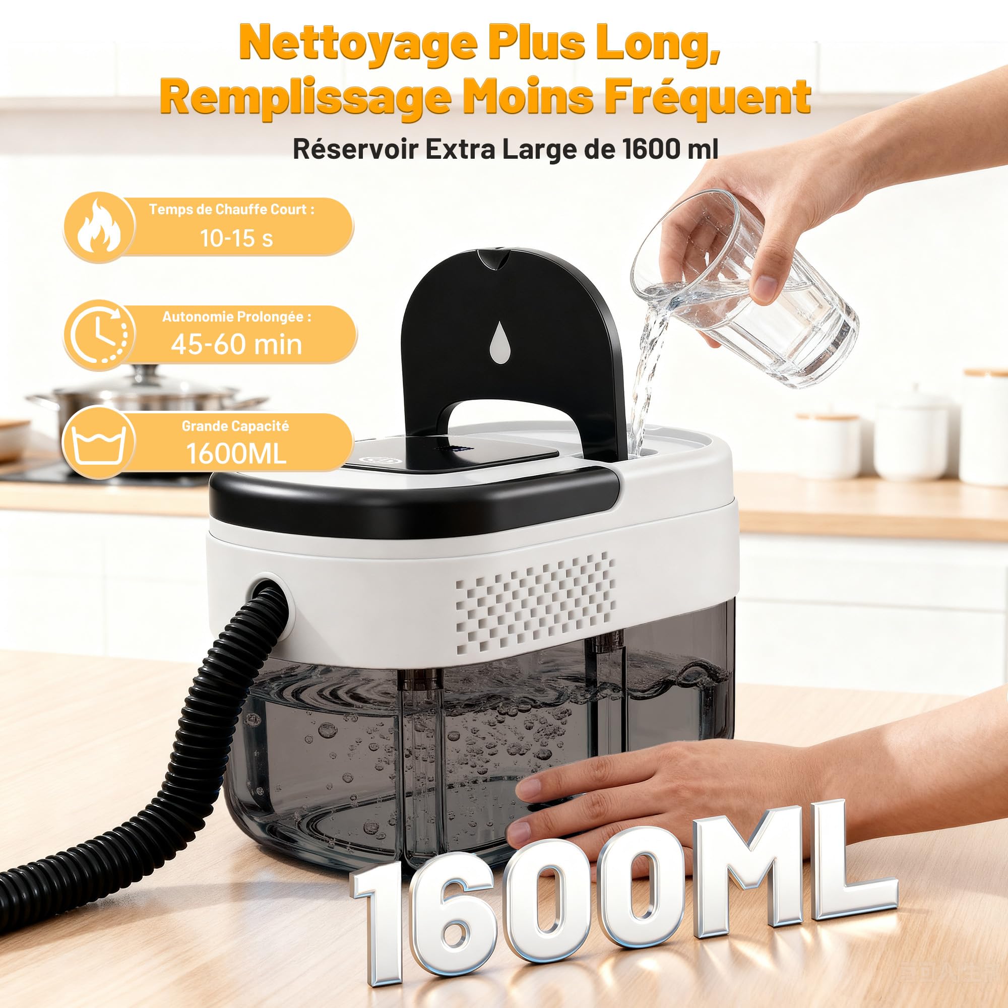 Nettoyeur Vapeur 3 Bar, Bouton Tactile, 1600ML, 13 Accessoires