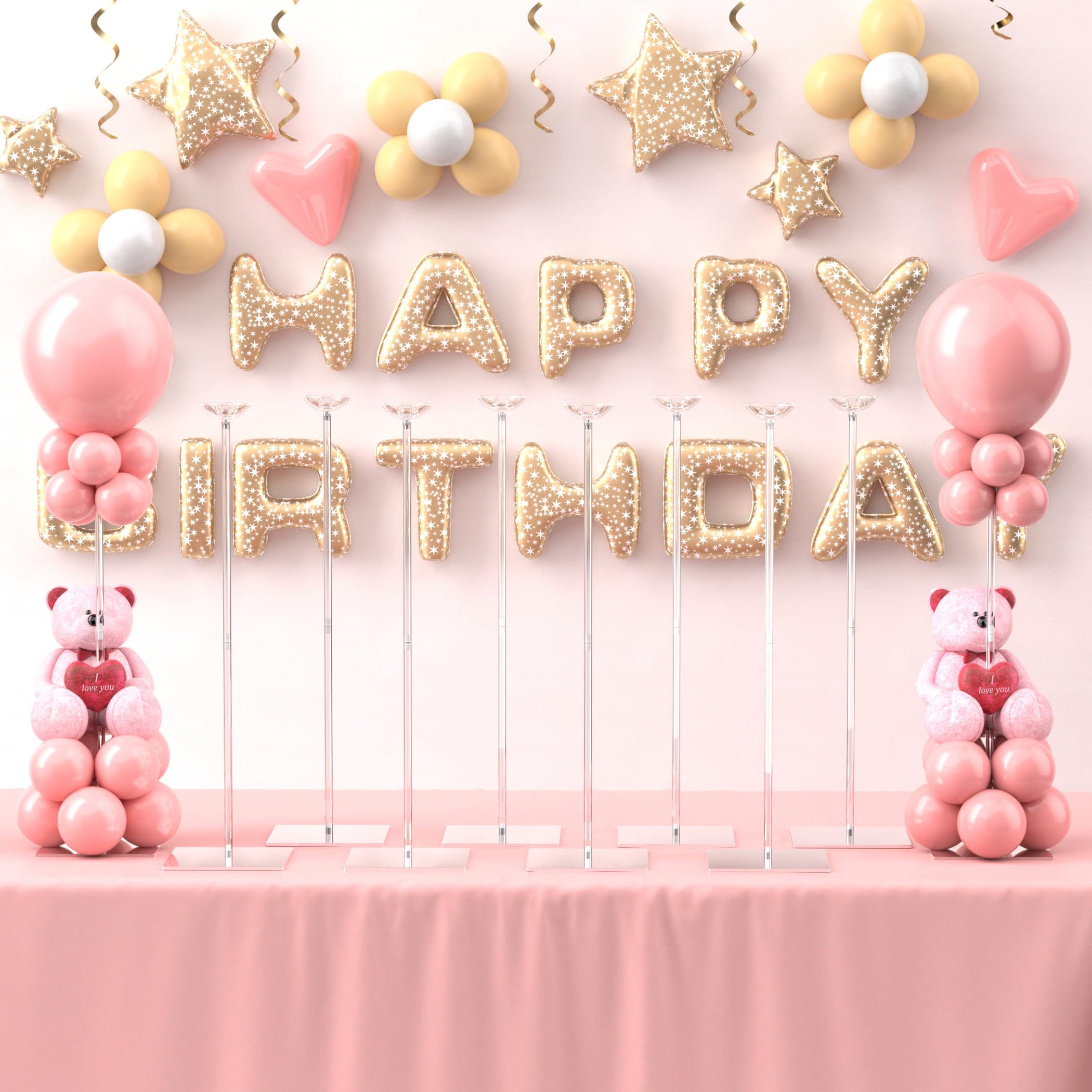 Toosci 10 Pack Balloons Stands for Tables, 23.6 Inch Acrylic Balloon Centerpiece Stands with Clear Base, Balloon Stick Holder for Wedding, Baby Shower