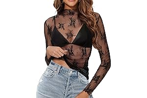 Floral Embroidery Sheer Bodysuit: Effortlessly Alluring Mesh Long Sleeve Top