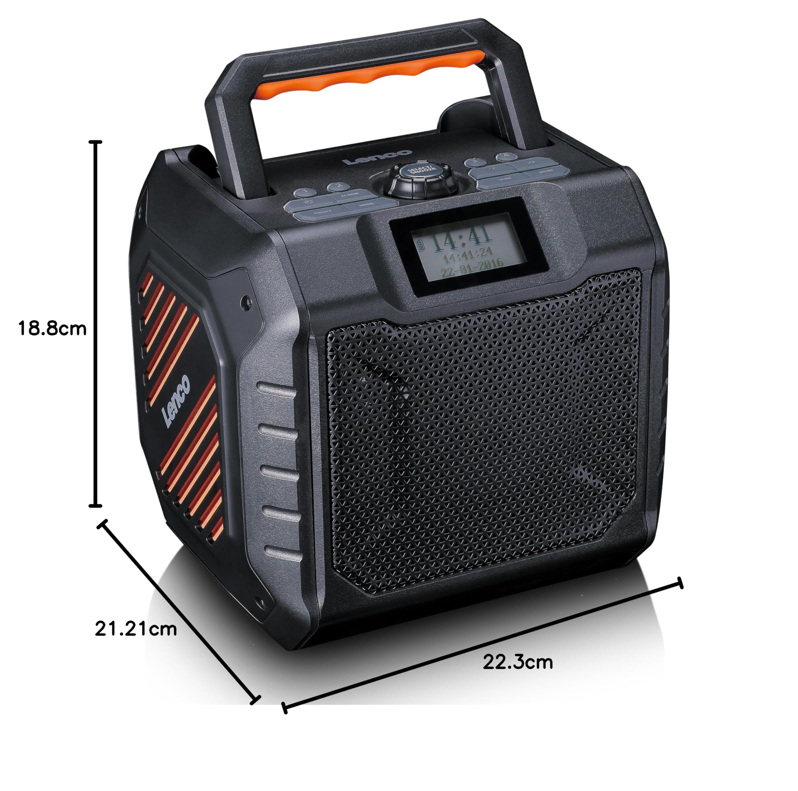 Lenco ODR-160BK radio outdoorowe – radio DAB+/FM, głośnik Bluetooth, odporny na uderzenia i wodoszczelny, czytnik kart SD, AUX-In, 35 W RMS, 20 godzin pracy baterii, funkcja ładowania USB