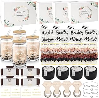 40Pcs Bridesmaid Proposal Box Gifts Set of 4 Will You Be My Maid of Honor Proposal Gifts Set Rectangular Hair Clips Soft Socks Scented Candle Bridesmaid Scrunchies Spiral Hair Ties Bridal Shower