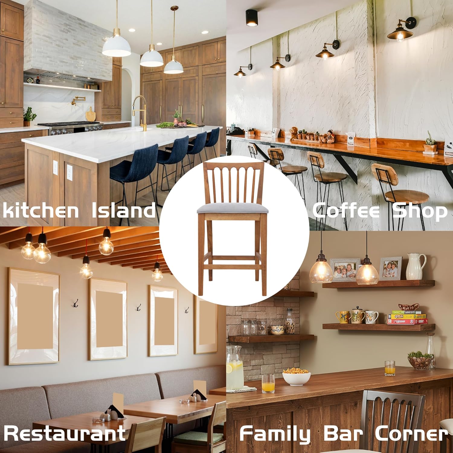 25" Bar Stools Set of 2 Farmhouse Bar Stool with Spindle Slat Back, Padded Seat, Rubber Wood Footrest Counter Height Bar Stools for Kitchen Island Pub Restaurant, Grey